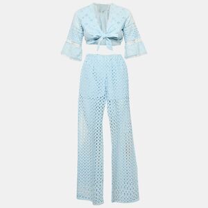 Temptation Positano Blue Broderie Anglaise Wrap Top And Pants Set Xs